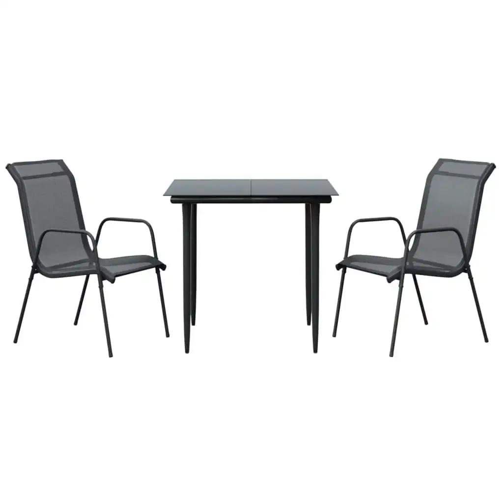 3 Piece Garden Dining Set Black Steel and Textilene 3200682