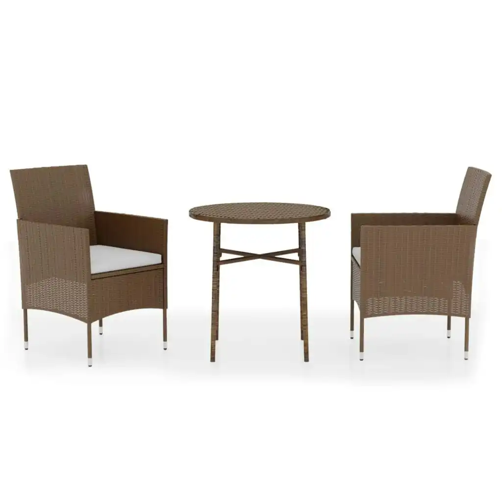 3 Piece Garden Dining Set Poly Rattan Brown 3098024