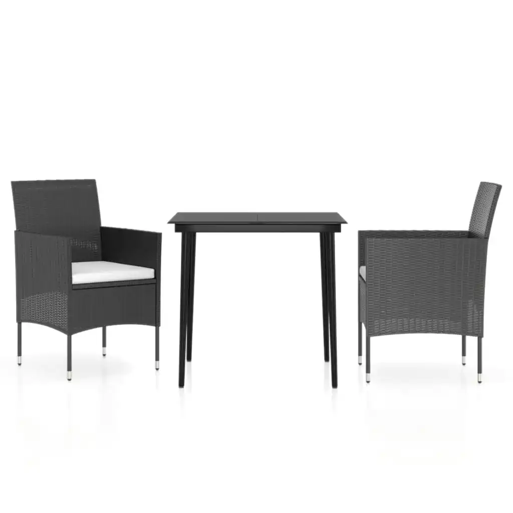 3 Piece Garden Dining Set with Cushions Black 3099305