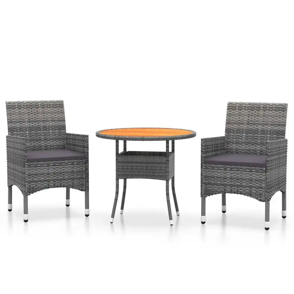 3 Piece Garden Dining Set Poly Rattan Grey 3058483