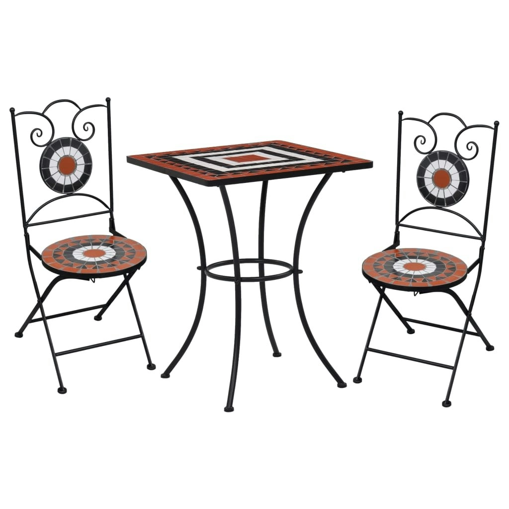 3 Piece Mosaic Bistro Set Ceramic Tile Terracotta and White 279415