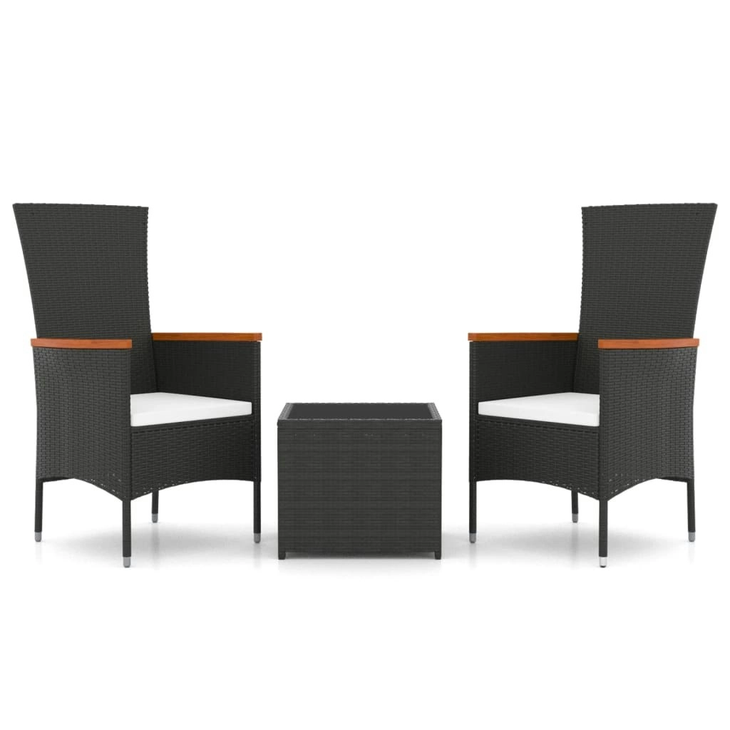 3 Piece Garden Lounge Set Black Poly Rattan&Steel 3157658