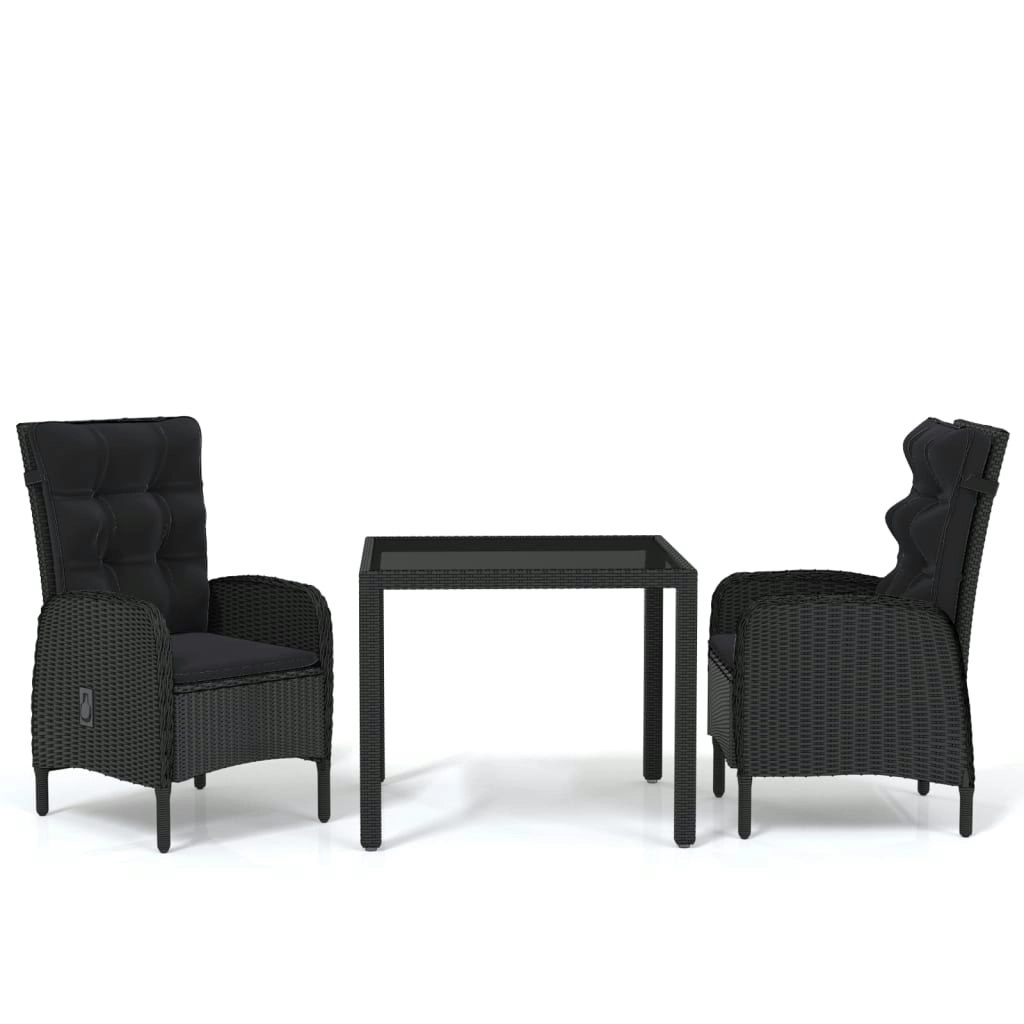 3 Piece Garden Dining Set Poly Rattan Black 3058510