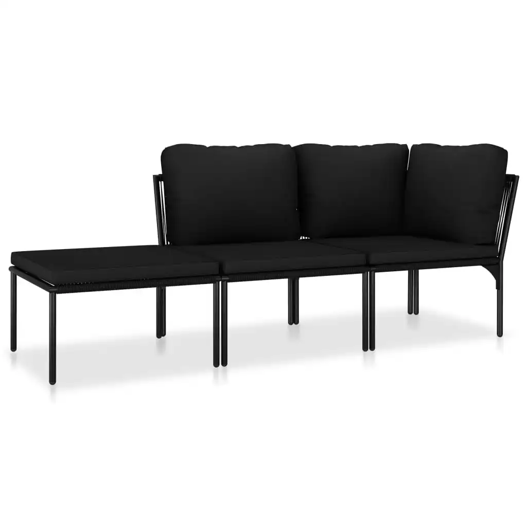 3 Piece Garden Lounge Set with Cushions Black PVC 48594