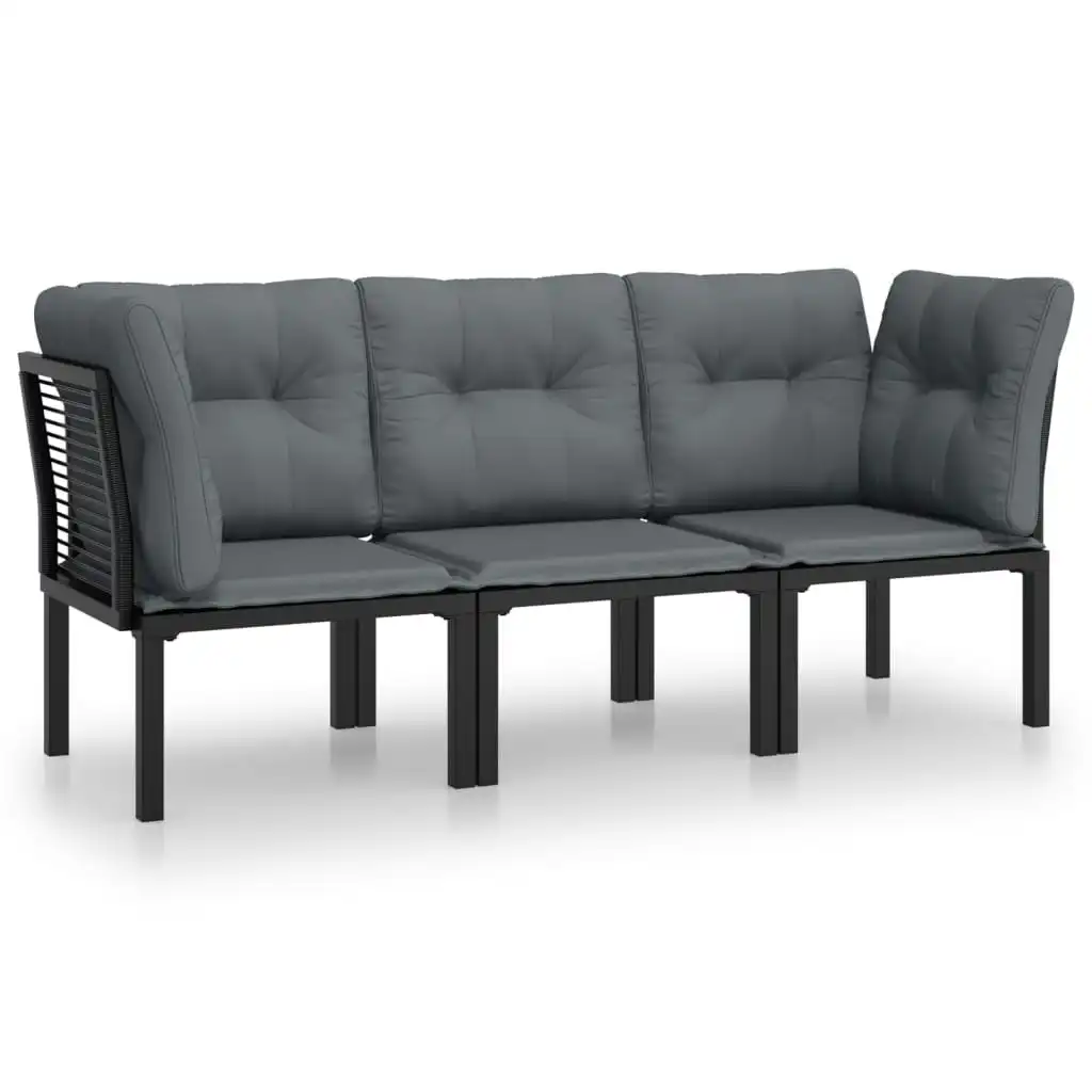 3 Piece Garden Lounge Set Black and Grey Poly Rattan 3187731