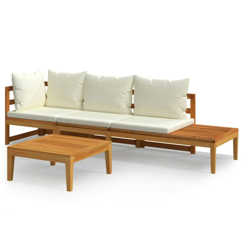 3 Piece Garden Lounge Set with Cream White Cushions Acacia Wood 3087272