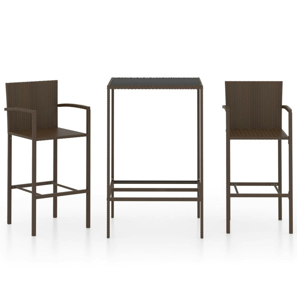 3 Piece Garden Bar Set Poly Rattan Brown 3064836