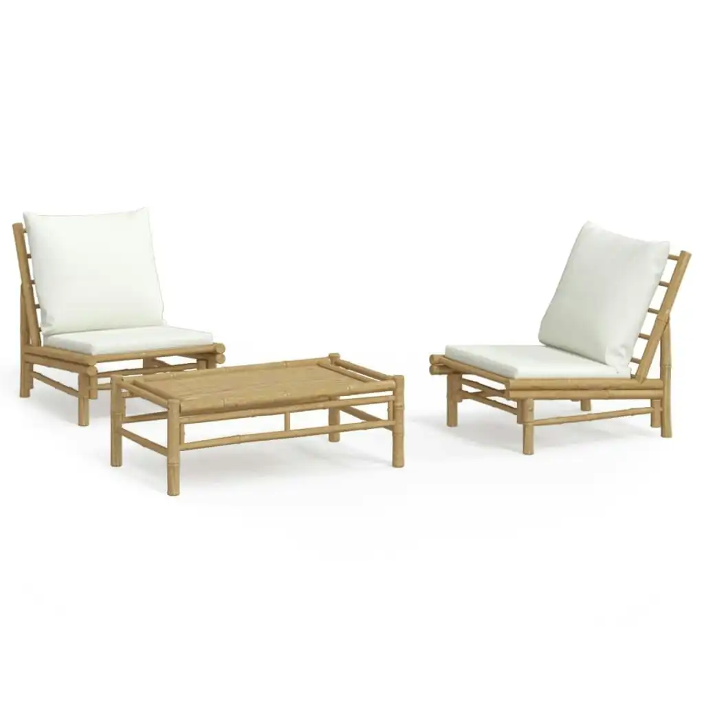 3 Piece Garden Lounge Set with Cream White Cushions Bamboo 3156489