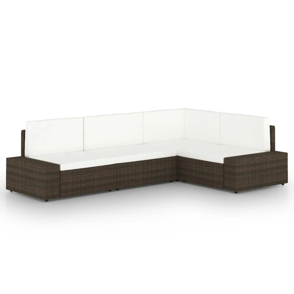 4 Piece Garden Lounge Set with Cushions Brown Poly Rattan 3067151