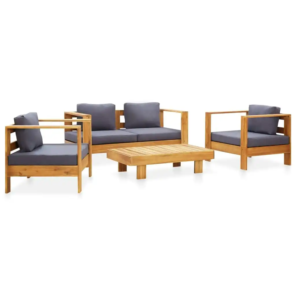 4 Piece Garden Lounge Set with Cushions Grey Solid Acacia Wood 278916