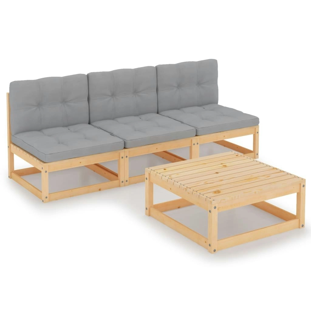 4 Piece Garden Lounge Set with Cushions Solid Pinewood 3076354