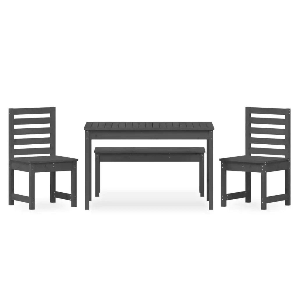 4 Piece Garden Dining Set Grey Solid Wood Pine 3154703