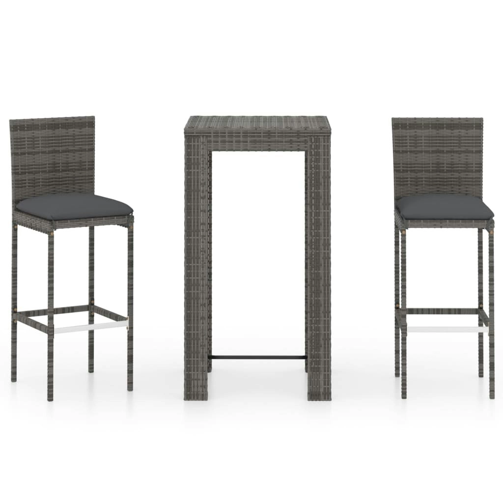 3 Piece Outdoor Bar Set with Cushions Poly Rattan Grey 3064793