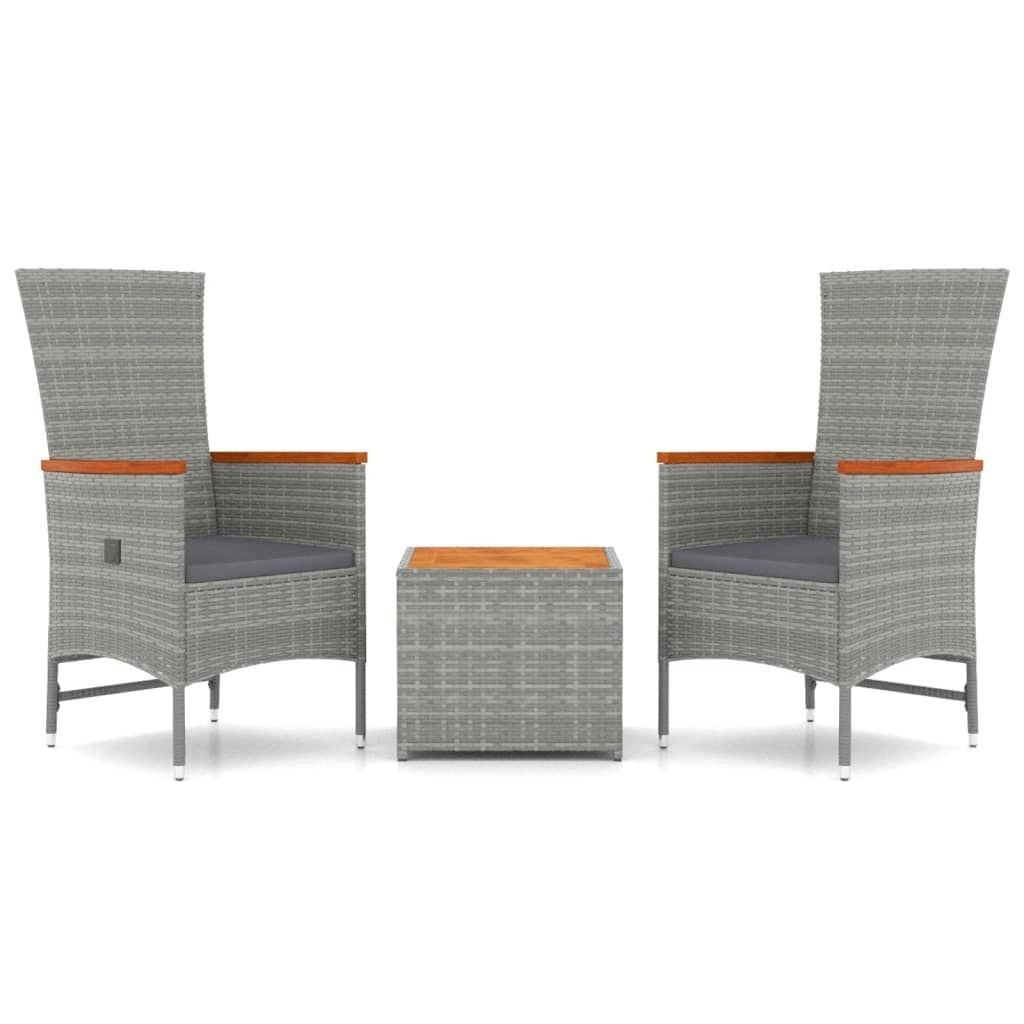 3 Piece Garden Lounge Set Grey Poly Rattan&Solid Wood Acacia 3157653