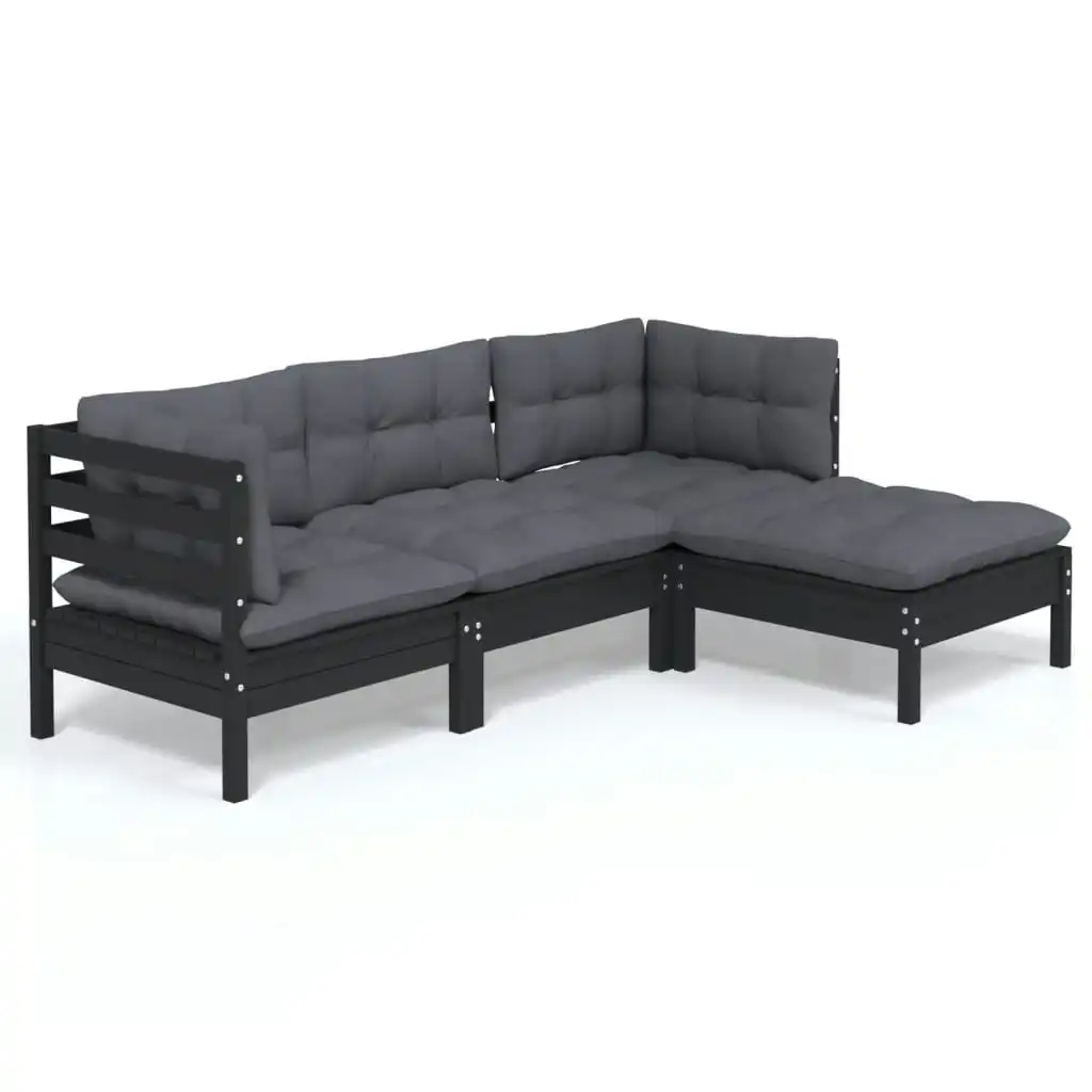 4 Piece Garden Lounge Set with Cushions Black Pinewood 3096350