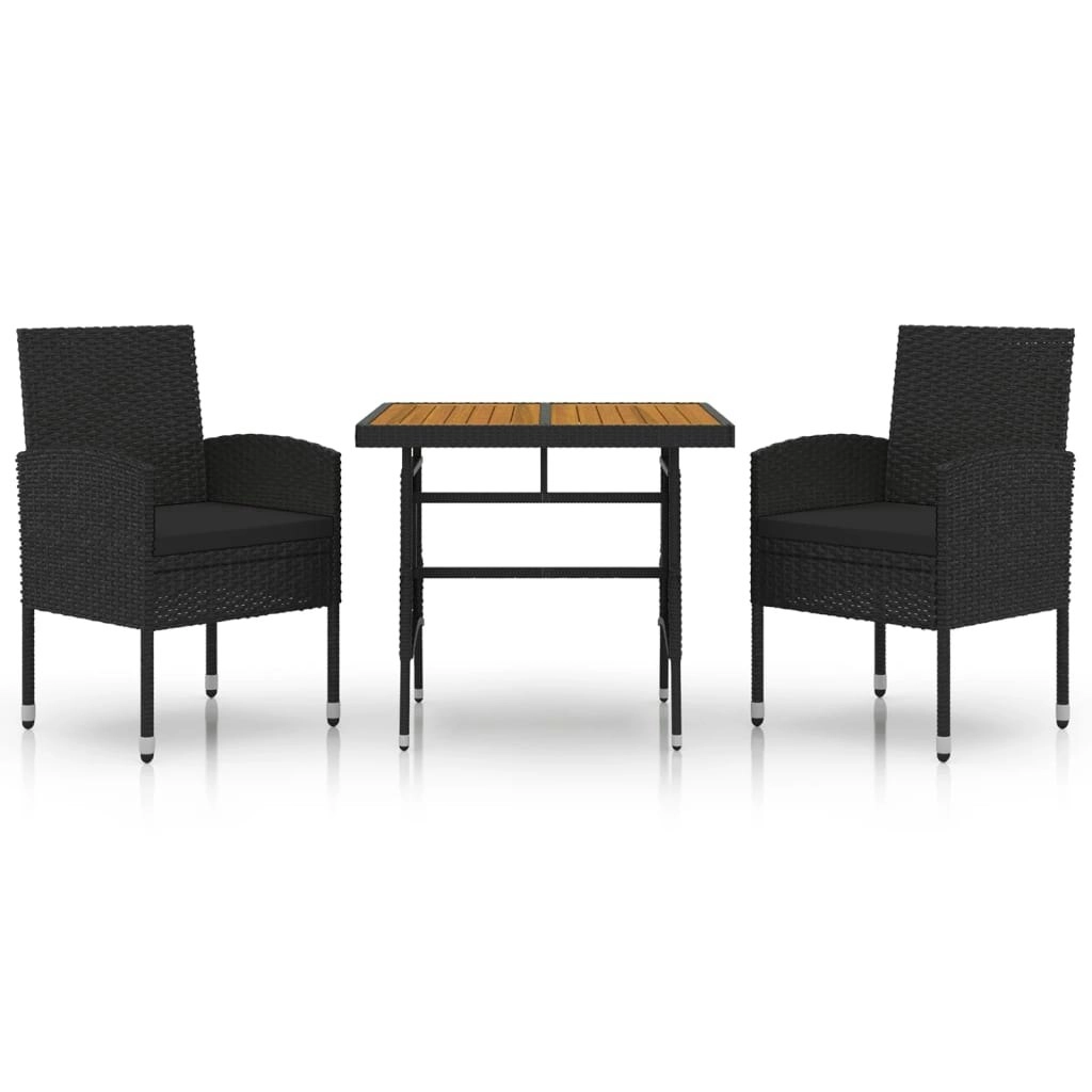 3 Piece Outdoor Dining Set Poly Rattan Black 3120089