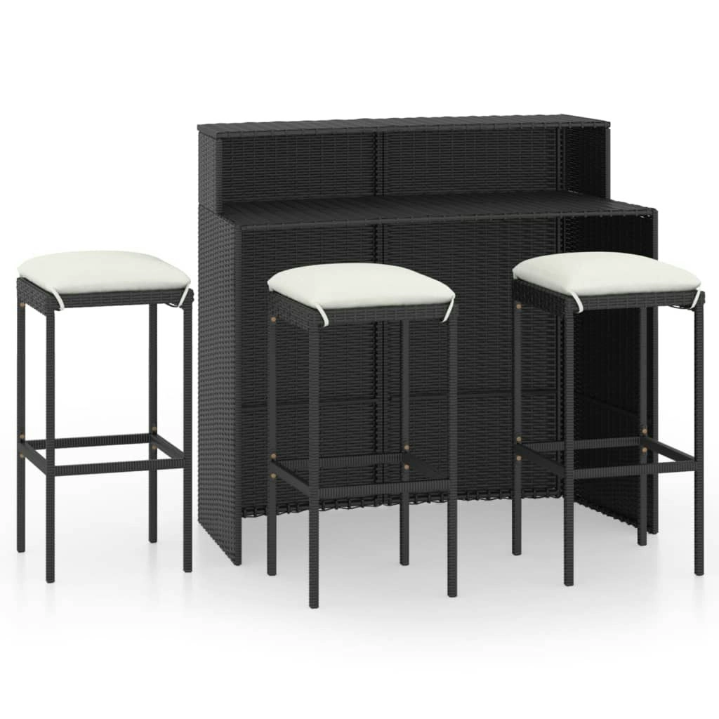 4 Piece Garden Bar Set with Cushions Black 3064876