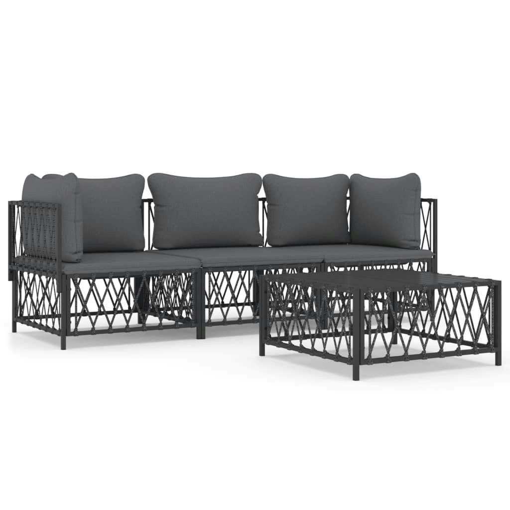 4 Piece Garden Lounge Set with Cushions Anthracite Steel 3186819