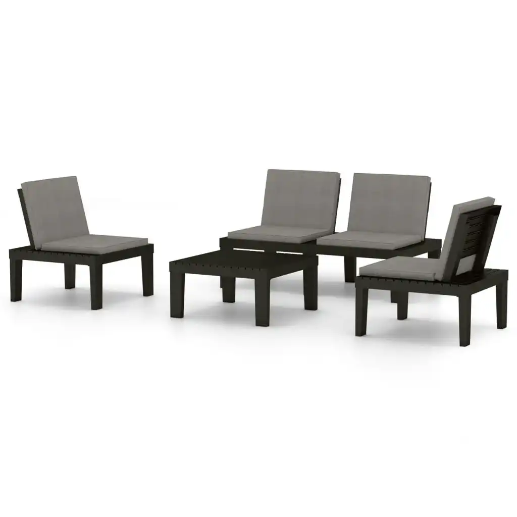 4 Piece Garden Lounge Set with Cushions Plastic Grey 3059830