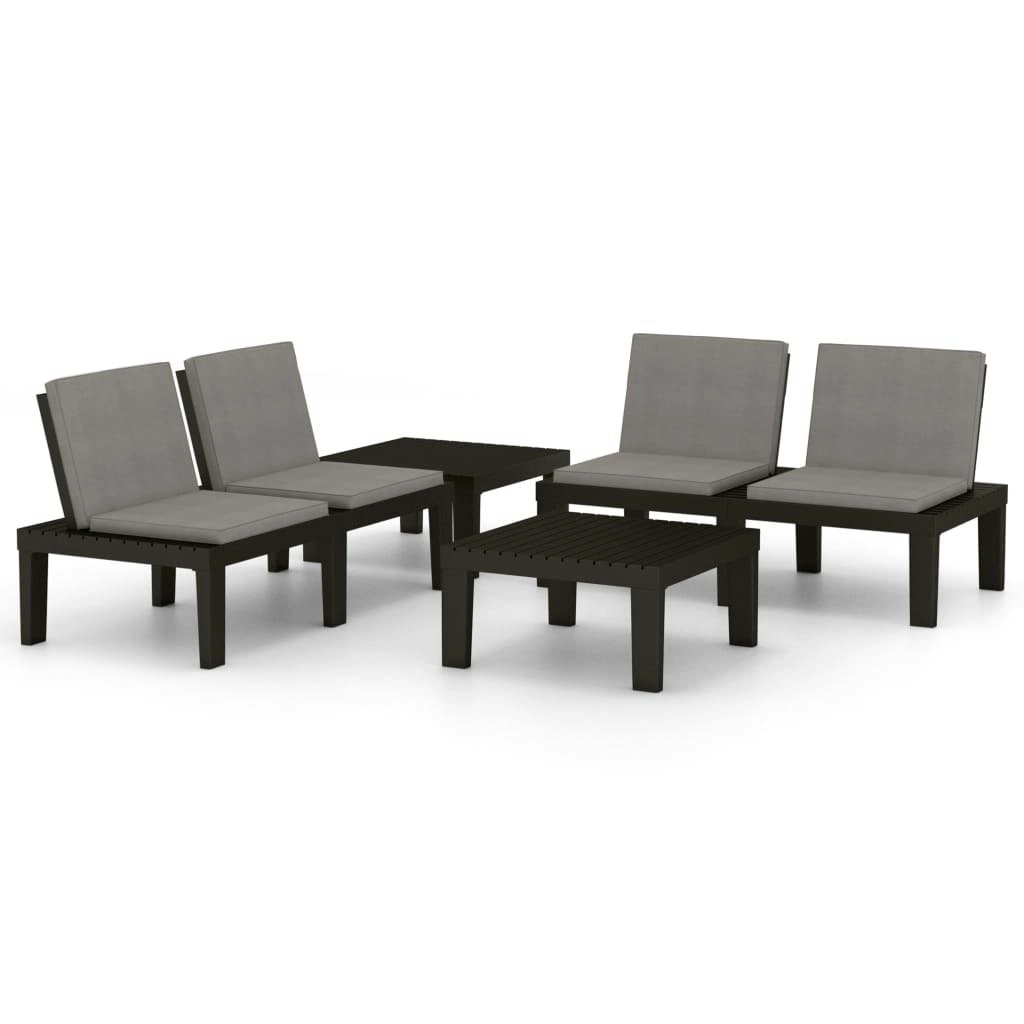 4 Piece Garden Lounge Set with Cushions Plastic Grey 3059832