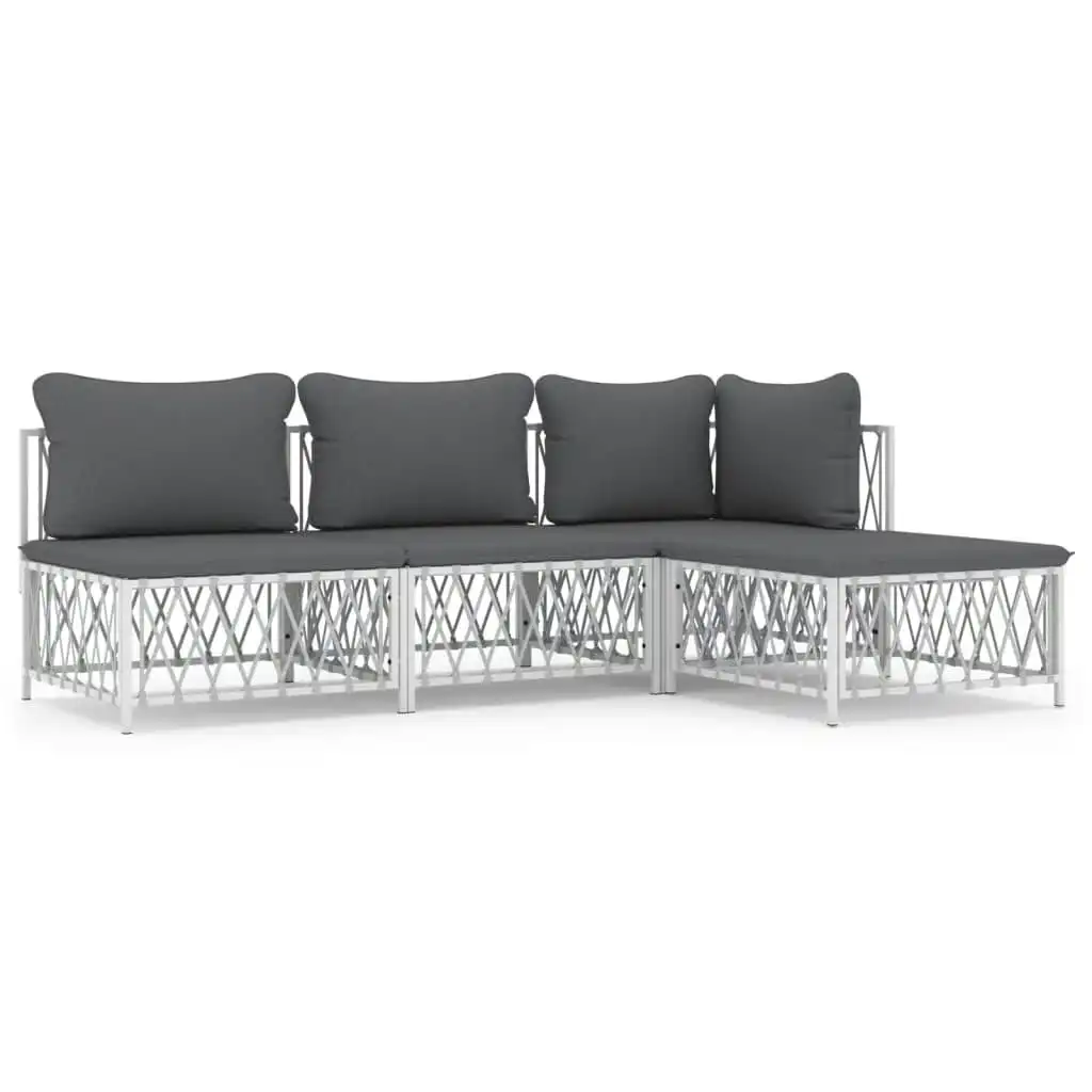 4 Piece Garden Lounge Set with Cushions White Steel 3186852