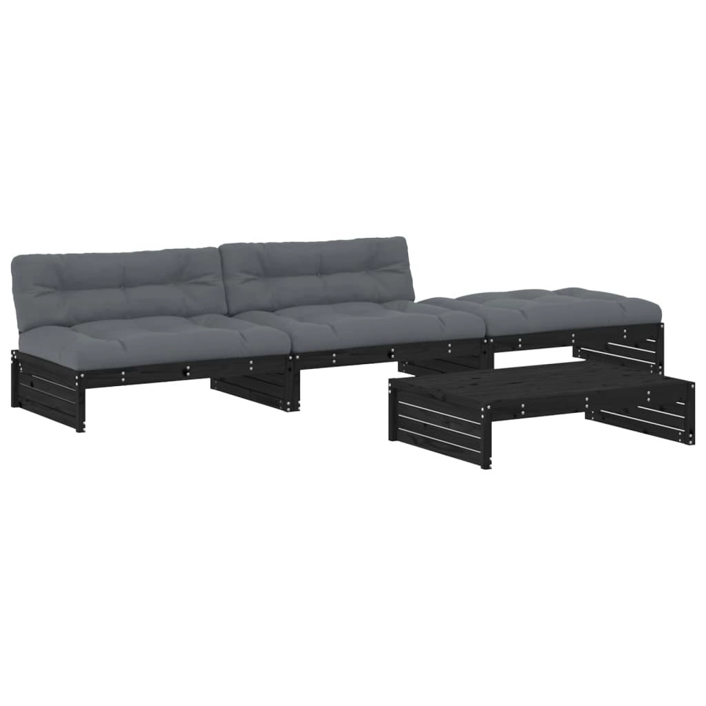 4 Piece Garden Lounge Set with Cushions Black Solid Wood 3186141