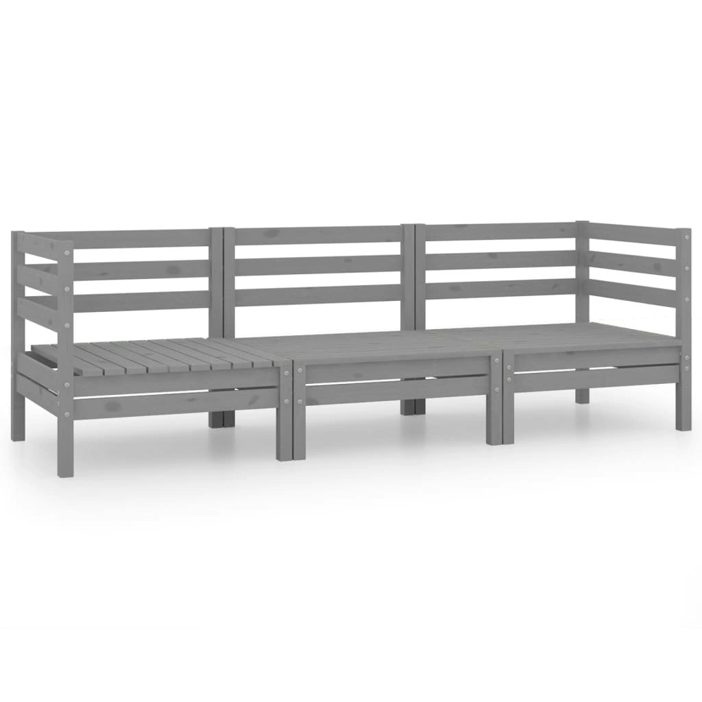 3 Piece Garden Lounge Set Grey Solid Wood Pine 3082464