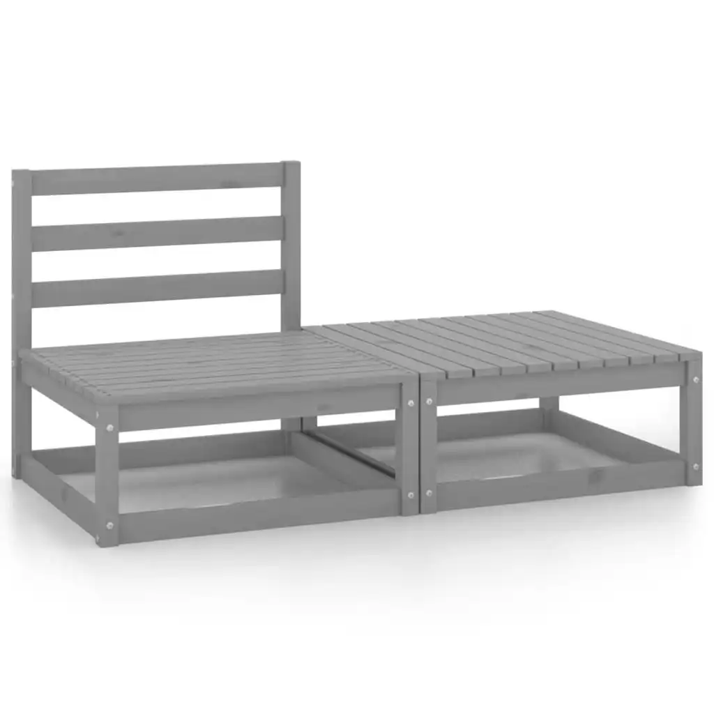 2 Piece Garden Lounge Set Grey Solid Pinewood 805697