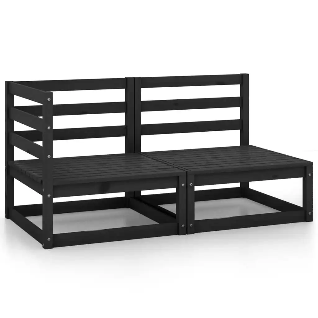 2 Piece Garden Lounge Set Black Solid Pinewood 805694