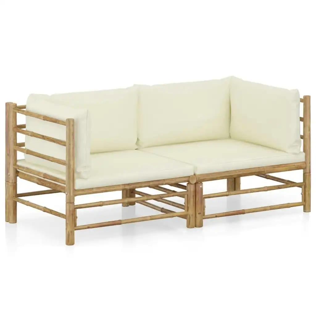 2 Piece Garden Lounge Set with Cream White Cushions Bamboo 3058201