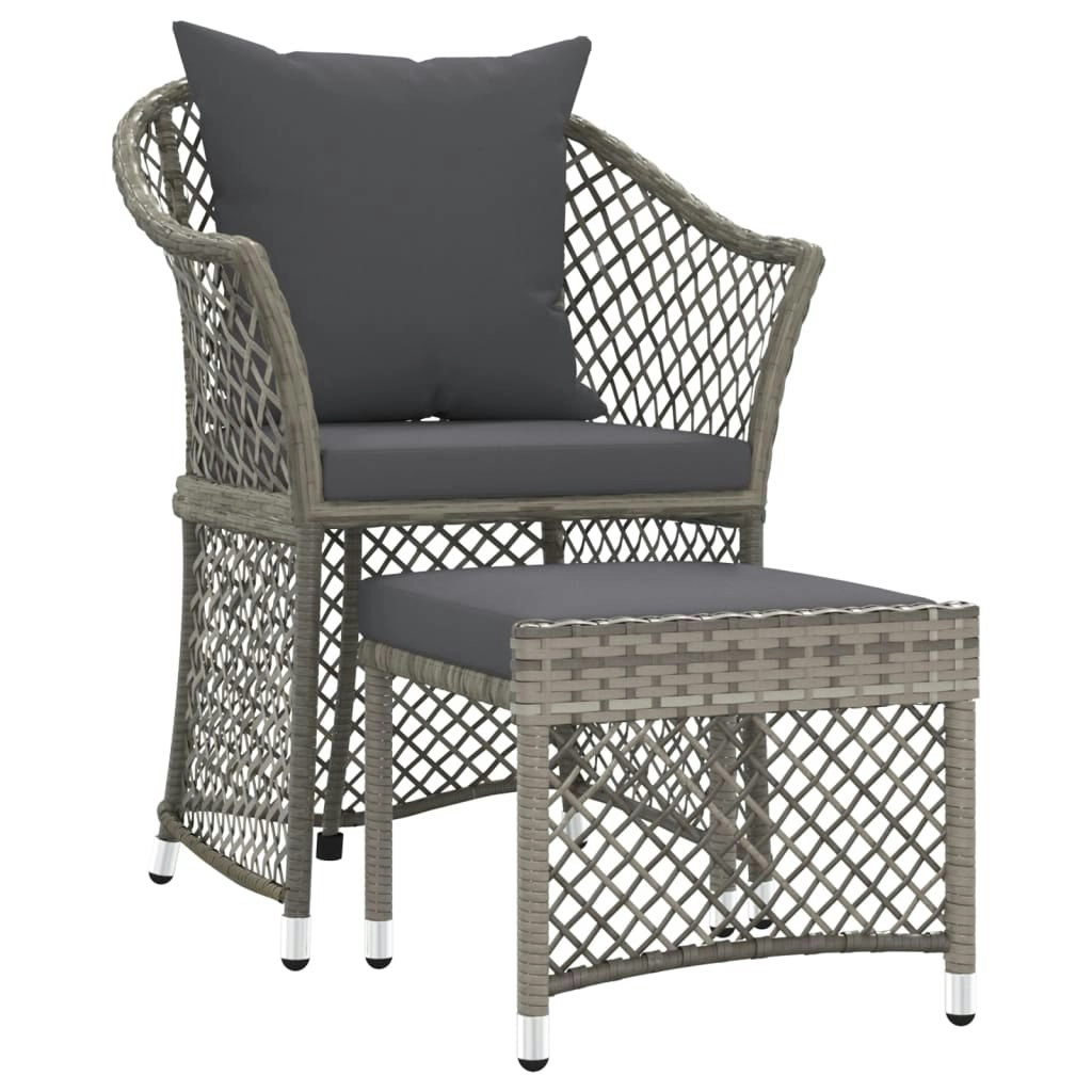 2 Piece Garden Lounge Set with Cushions Grey Poly Rattan 319688