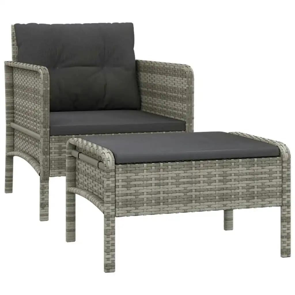 2 Piece Garden Lounge Set with Cushions Grey Poly Rattan 319679