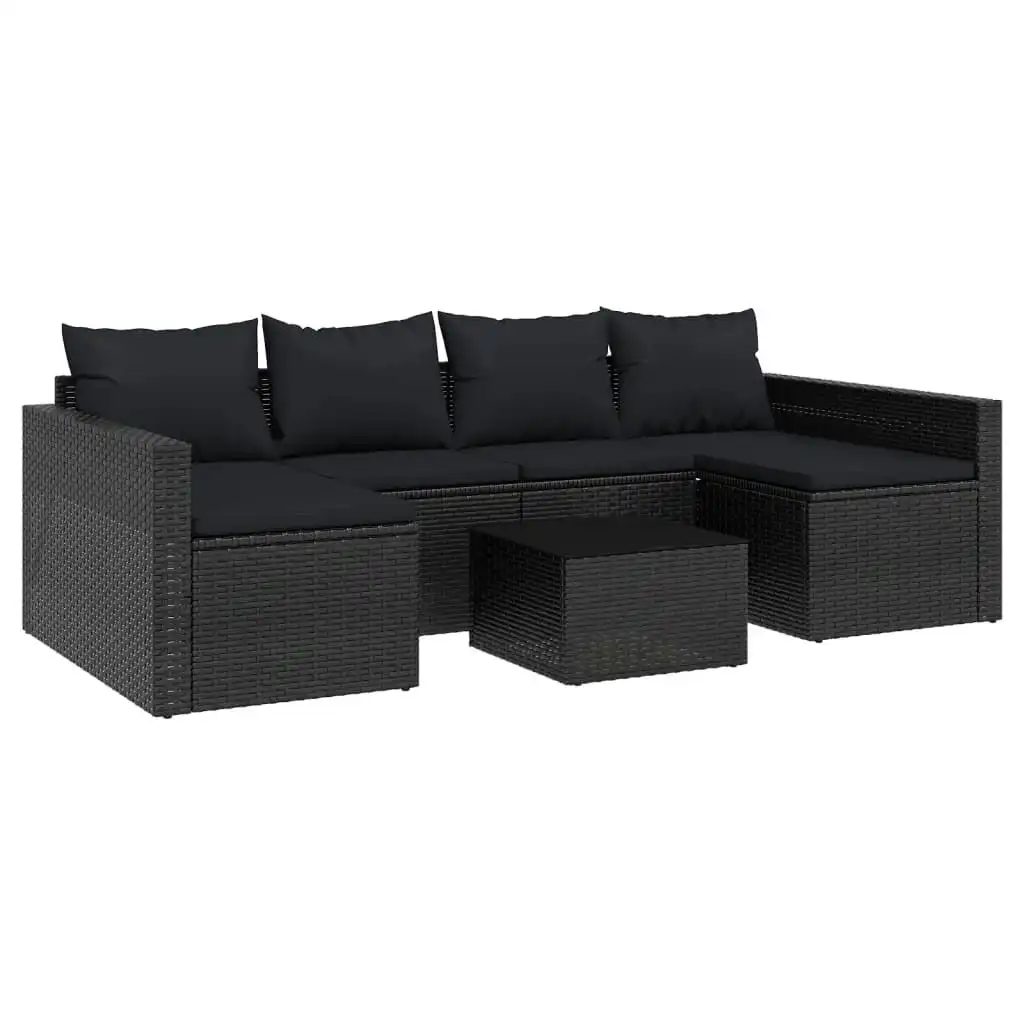 2 Piece Garden Lounge Set with Cushions Black Poly Rattan 362345