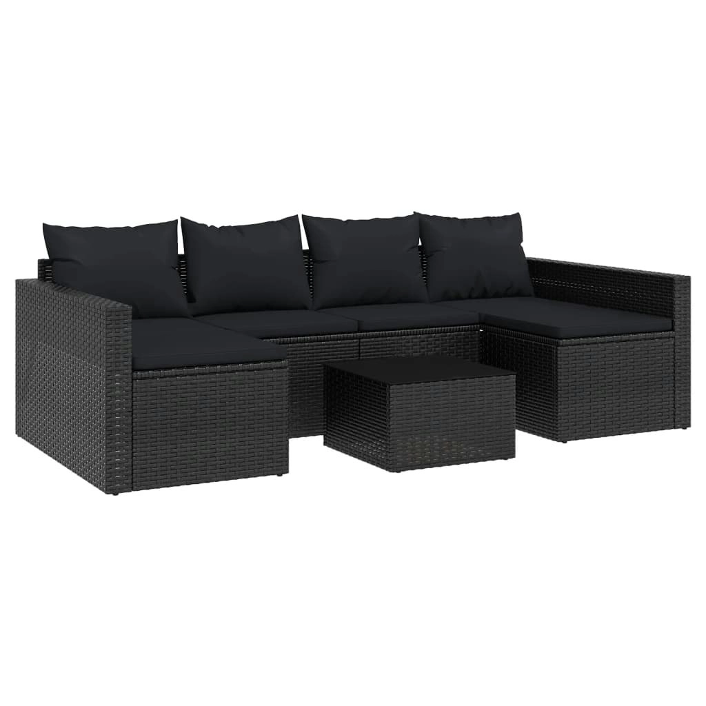 2 Piece Garden Lounge Set with Cushions Black Poly Rattan 362345