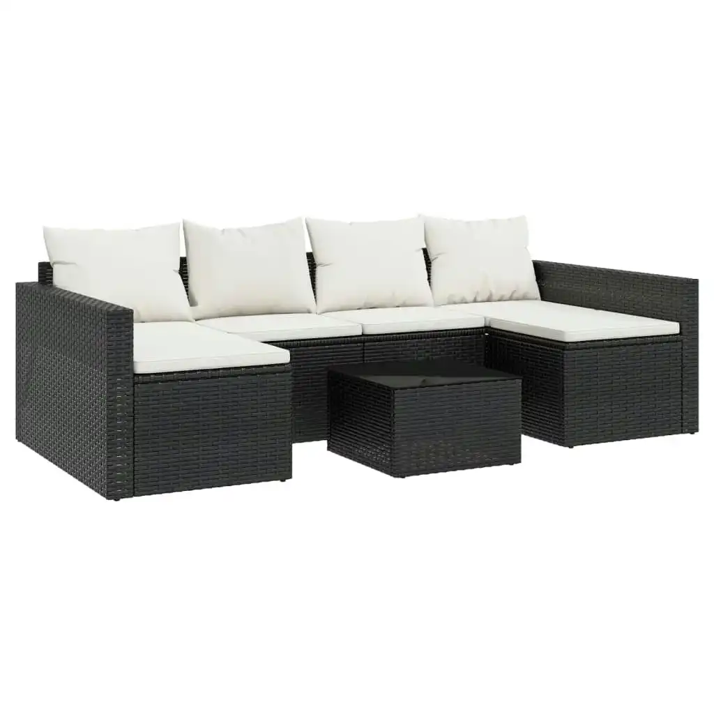 2 Piece Garden Lounge Set with Cushions Black Poly Rattan 362343