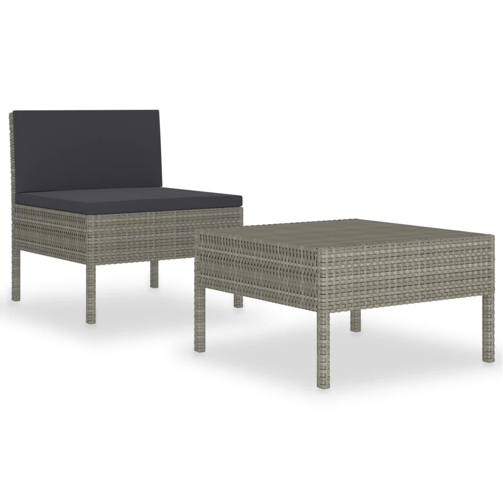 2 Piece Garden Lounge Set with Cushions Poly Rattan Grey 310200