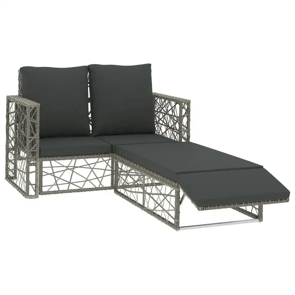 2 Piece Garden Lounge Set with Cushions Poly Rattan Grey 46812