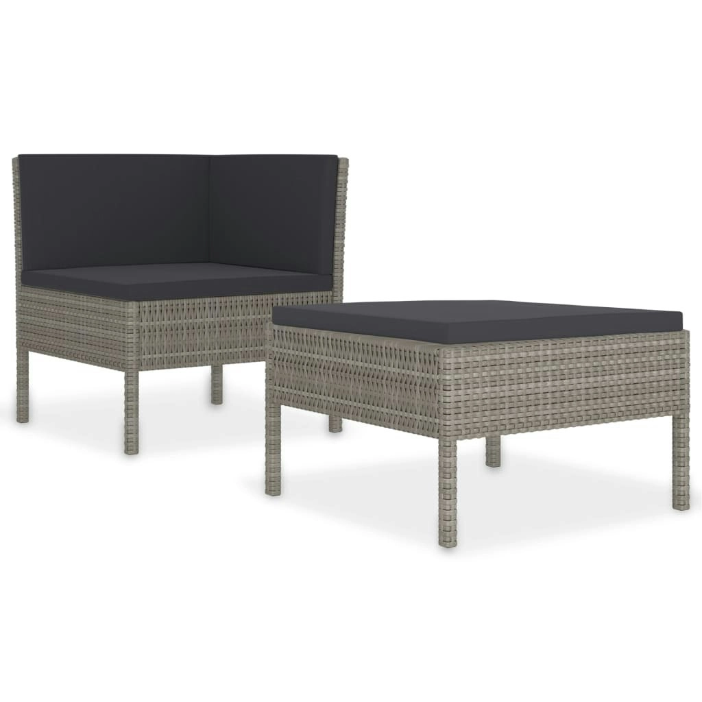 2 Piece Garden Lounge Set with Cushions Poly Rattan Grey 310208