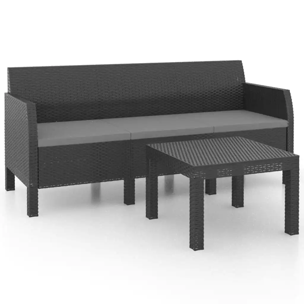 2 Piece Garden Lounge Set with Cushions PP Rattan Anthracite 3079668