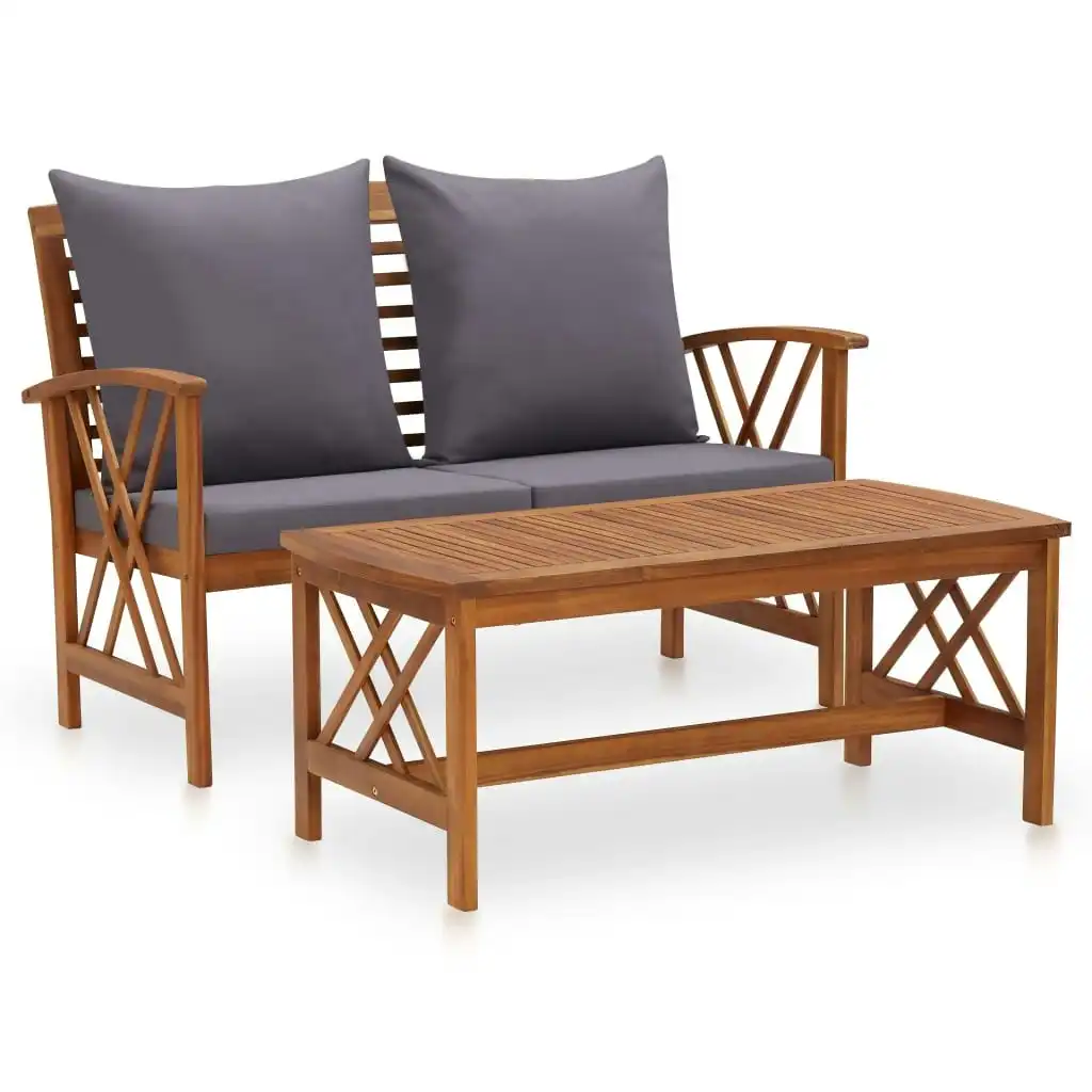 2 Piece Garden Lounge Set with Cushions Solid Acacia Wood 310274