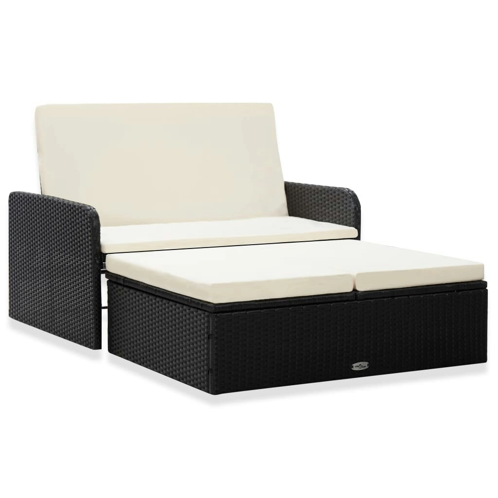 2 Piece Garden Lounge Set with Cushions Poly Rattan Black 46078