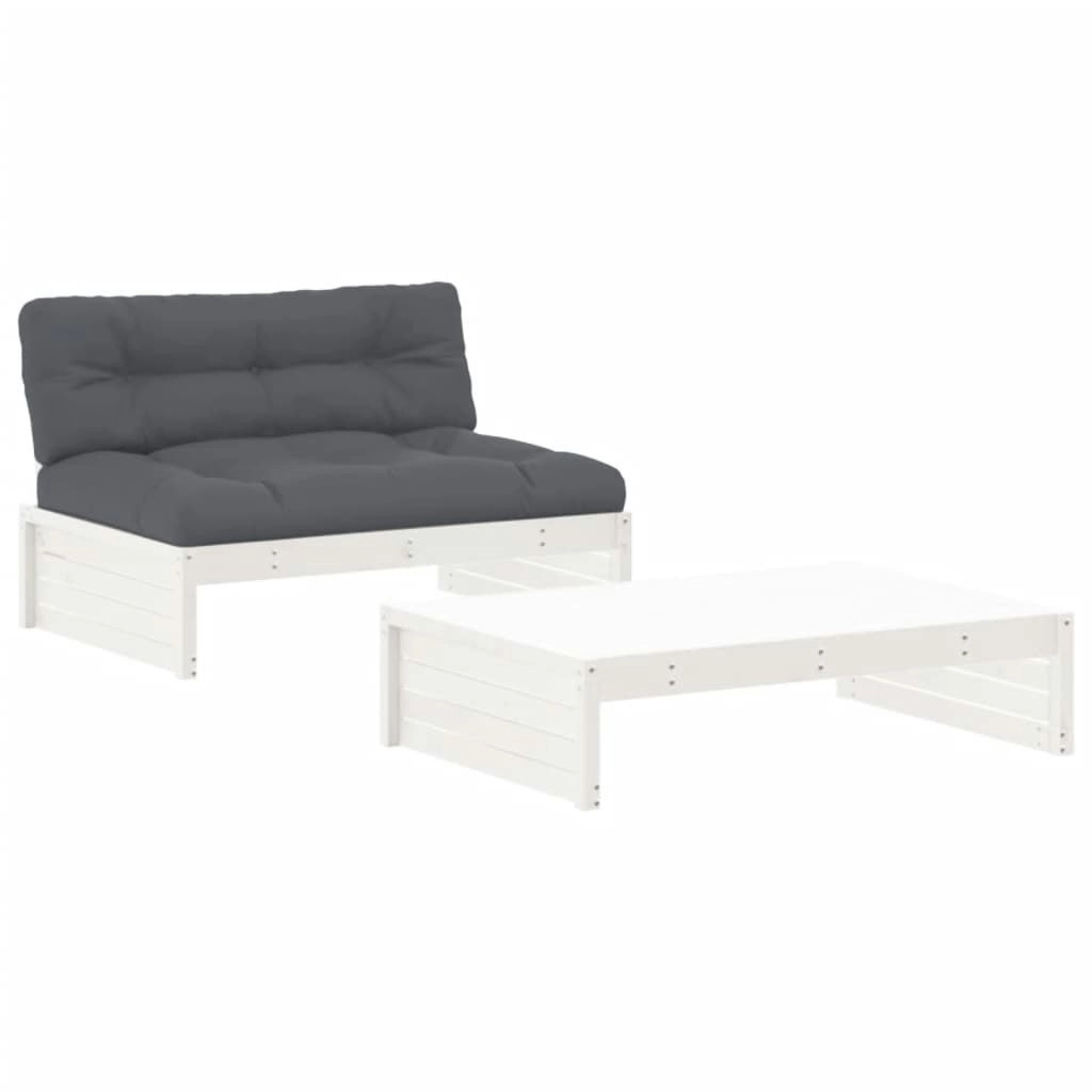 2 Piece Garden Lounge Set with Cushions White Solid Wood 3186131