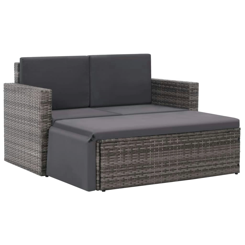 2 Piece Garden Lounge Set with Cushions Poly Rattan Grey 44422