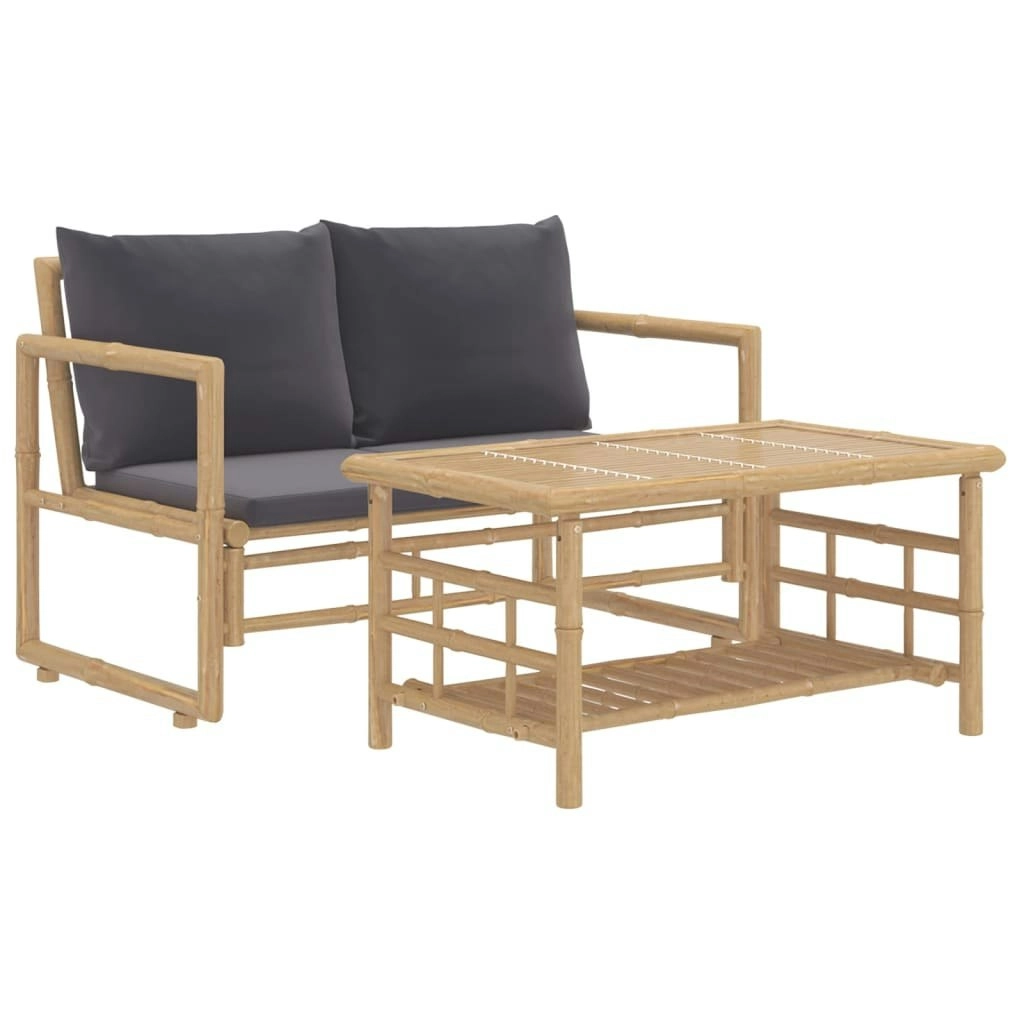 2 Piece Garden Lounge Set with Dark Grey Cushions Bamboo 319266