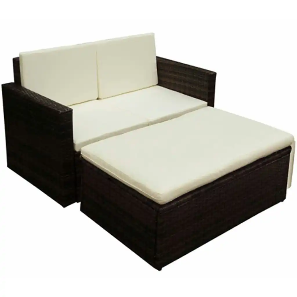 2 Piece Garden Lounge Set with Cushions Poly Rattan Brown 42733