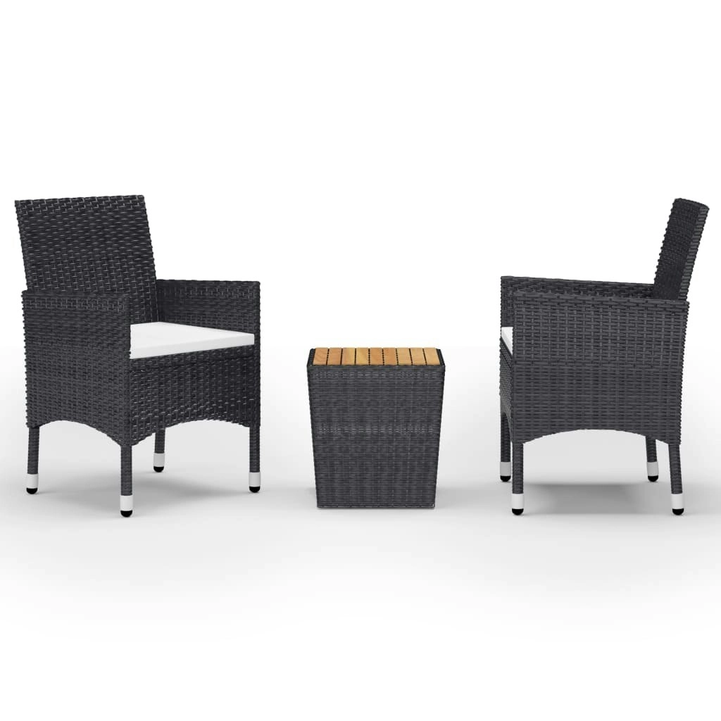 3 Piece Bistro Set Poly Rattan and Acacia Wood Black 3058362