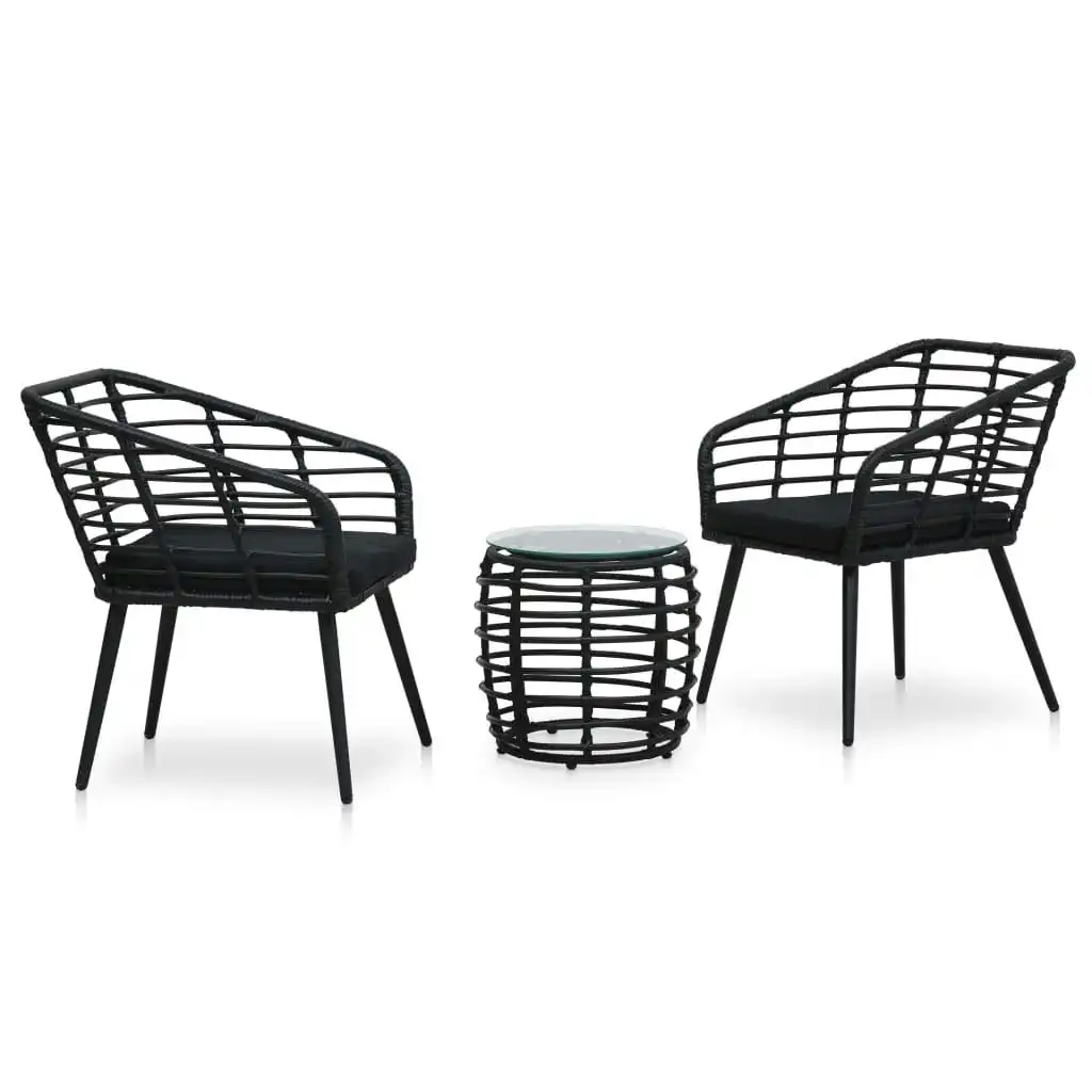 3 Piece Bistro Set Poly Rattan Black 48579