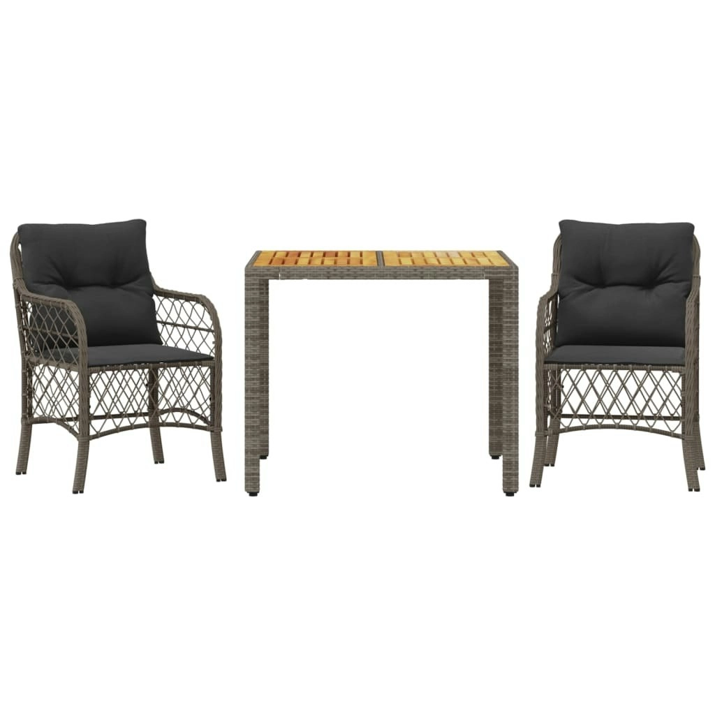 3 Piece Bistro Set with Cushions Grey Poly Rattan 3212048