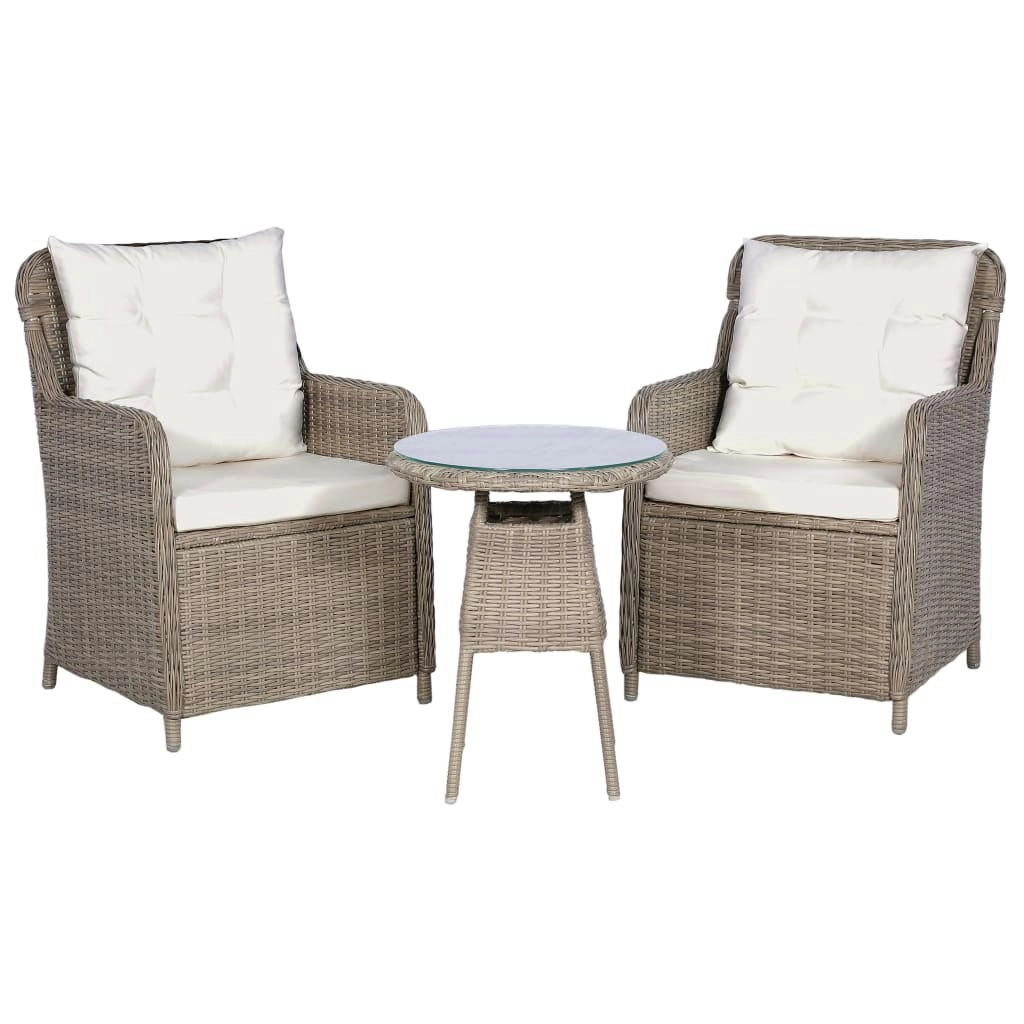 3 Piece Bistro Set with Cushions and Pillows Poly Rattan Brown 44150