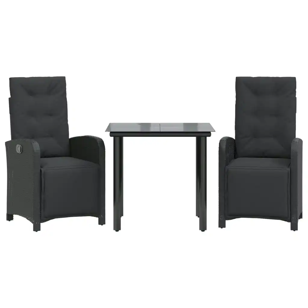 3 Piece Bistro Set with Cushions Black Poly Rattan 3212535